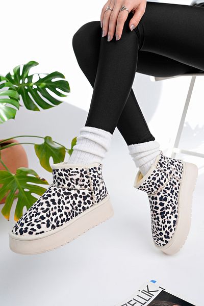 meyra'nın ayakkabıları Dámské kožené semišové boty z ovčí kůže s leopardím vzorem
