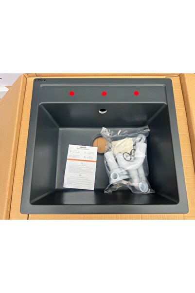 GRADDE 5 Yıl Garantili 51x56 Tek Göz Antrasit Granit Evye Sifon Takımı Dahil