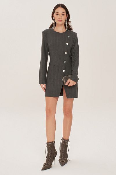 Eda Taşpınar Button Detailed Anthracite Mini Jacket Dress Teks-00060