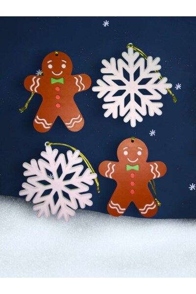 LoyHediyelik زينة شجرة الصنوبر للعام الجديد رجل الكوكيز x2، ندفة الثلج x2