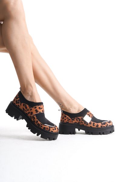Moda Değirmeni Dámské boty pro volný čas s leopardím vzorem s páskem a silnou podrážkou Bg1095-115-0001