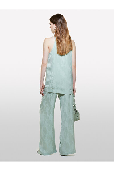 Sisley Women's Mint Green Viscous Liyosel Blended Ribbed Pocket Buttoned Long Vest