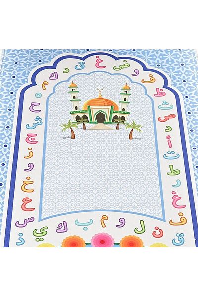 Asyabayrak Covor de rugăciune pentru copii Aksa Blue - 82×45 cm, 110 gr cu cadou mărgele de rugăciune