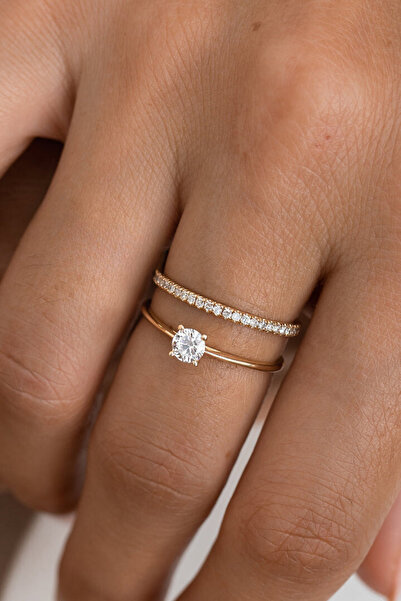 Crystal Diamond Zirconia 0.30 karat tamtur ve 0.40 karat tektaş yüzük