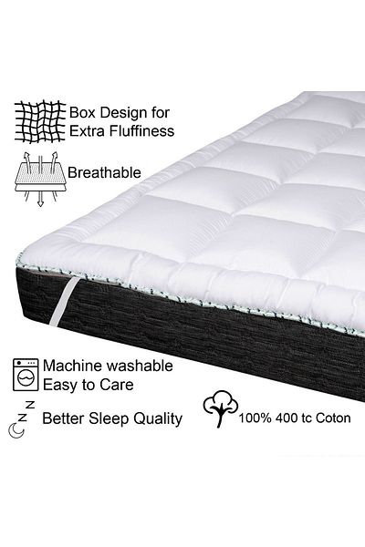 KOZZY HOME 1000 Gr Fluffy Fitted Sleeping Pad, Hard Mattress, for Neck, Hip Pain, 2 Pillowcases Gifted