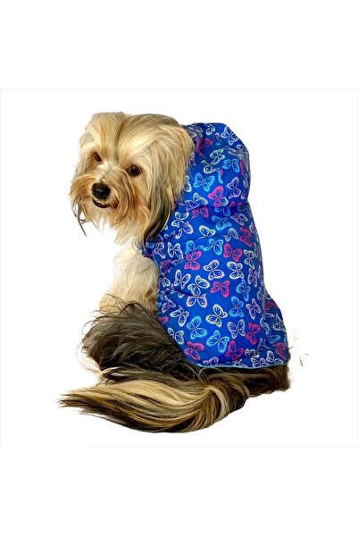 Kemique Kelebek Desenli Yağmurluk Kapşonlu Köpek Yağmurluğu