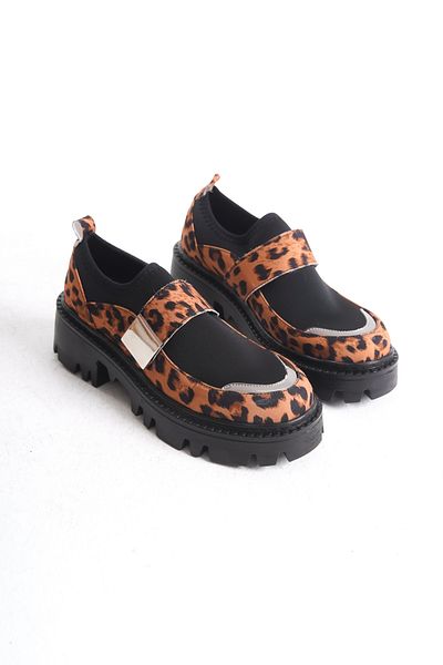 Moda Değirmeni Dámské boty pro volný čas s leopardím vzorem s páskem a silnou podrážkou Bg1095-115-0001