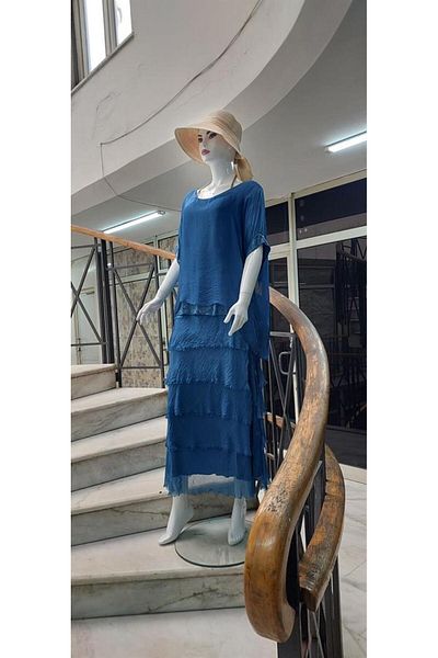 Bohem Stil Rochie din mătase cu jumătate de mânecă cu paiete, mărimea 2 italiană