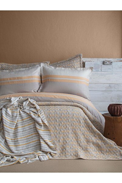 Apricitas HOME طقم غطاء سرير وغطاء لحاف بيج بتصميم فيثاغورس عصري لشخصين