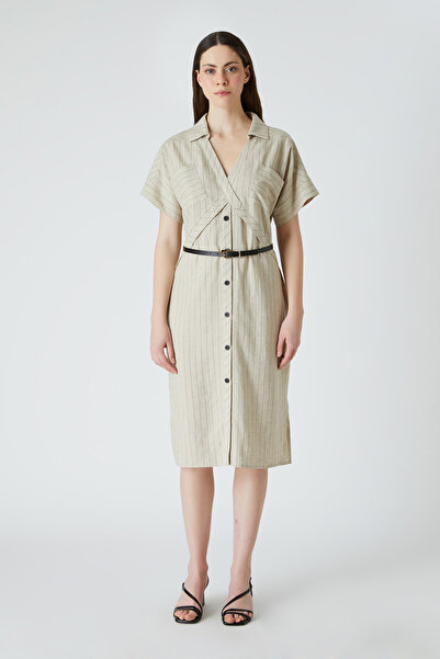 FEVER Yakalı çizgili viskon elbise