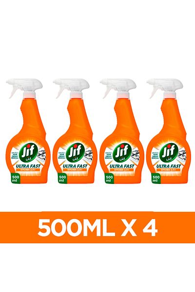 Jif Ultra Fast Cleaner Spray, For Kitchen, 100% Tough Grease Removal, 500ml X4