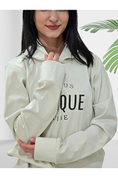 YusGos Unique Printed Hooded Sweatshirt (Cream)
