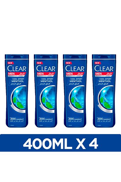 Clear Men’s Anti-dandruff Shampoo, Cool Sport Menthol, 100% Dandruff-free & Nourished Scalp, 400ml X4