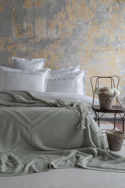 Apricitas HOME طقم مفرش سرير مزدوج - مفرش سرير Moneda Sage