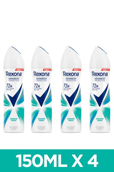 Rexona Women Antiperspirant Deodorant Spray, 72 Hour Sweat & Odor Protection*, Shower Fresh, 150ml X4