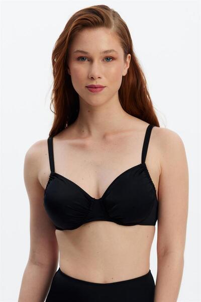 Louren Siyah Asansörlü Toparlayıcı Balenli Bikini Üstü - Ayarlanabilir Askılı