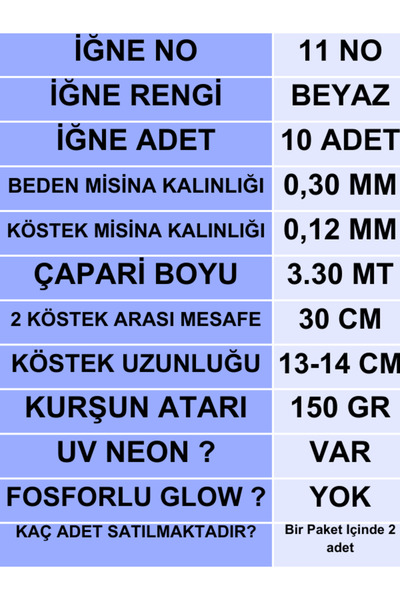 ea genset Çapari İstavrit Çaparisi 30x12 Beden Boğaz Uv Neon Turuncu Sim 11 No Beyaz 10 İğneli 2li Paket