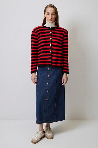 Touché Privé Gold Buttoned Striped Short Cardigan