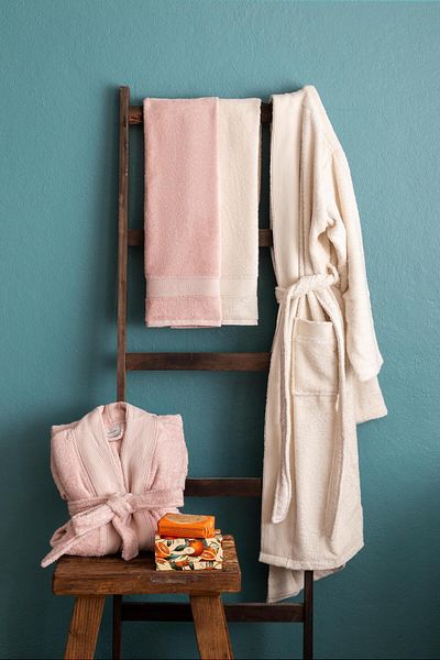 Apricitas HOME Σετ Μπάνιου Μπαμπού Μπουρνούζι Blush-ecru - Σετ Μπάνιου