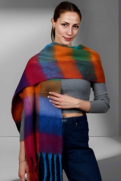 Trenderrs Women's Soft Textured Plaid Patterned Shoulder Shawl Scarf