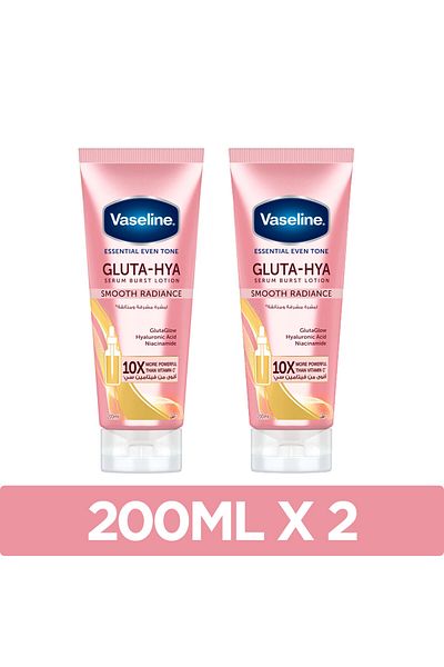 Vaseline لوشن الجسم الأساسي الموحد اللون، نعومة وإشراقة، ترطيب عميق، 200 مل × 2