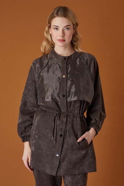 FEVER Jacquard Shirt with Tie Waist and Elastic Sleeves
