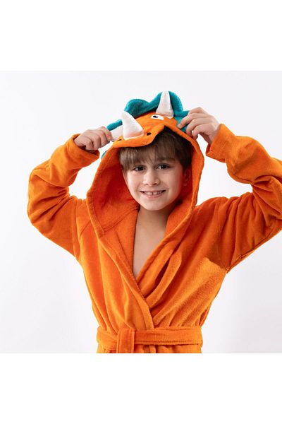 Orange Bed & Bath Rino Orange Kids Hooded Towel Bath Robe - 10 - 12 yrs
