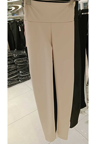 B&B Co. Taş Bej Renk Yüksek Bel Içi Şardonlu Toparlayıcı Mat Deri Tayt