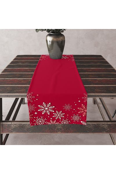 Şen Dekorasyon Snowflames Red Christmas Runner