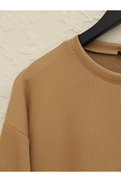 Modamorfo Crew Neck Slit Ribbed Set -Mink