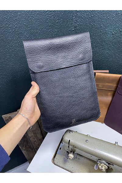 özdemirler deri حافظة لجهاز Macbook Air & Pro مقاس 13.3 بوصة 14 بوصة من جلد العجل الأسود - حافظة مغلف، حافظة كمبيوتر محمول بسيطة