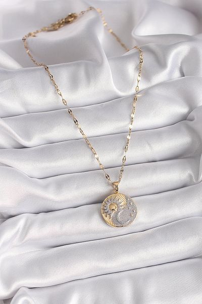 Store 316L Steel Mix Color Chain Zircon Stone Sunrise/Sunset Medallion Model Women's Necklace