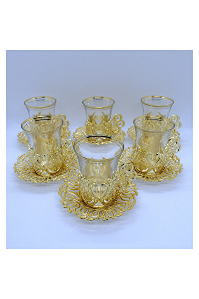 ACAR DEĞİRMENLERİ 6'lı Şık ve Klasik Tasarımlı Çay Seti - Altın ve Gümüş Renk Seçenekleri