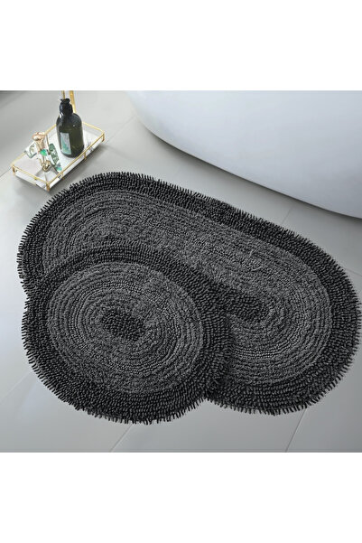 Bonny Home Natural Cotton Spaghetti Oval Black 2-Piece Bath Mat Set Bathroom ...