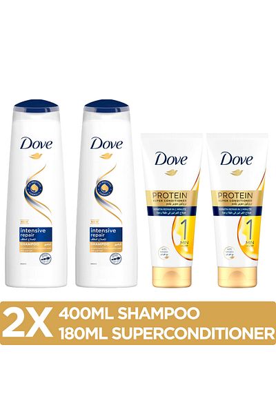 Dove Shampoo for damaged hair, Intensive Repair  400ml X2 + Superconditioner 180ml X2