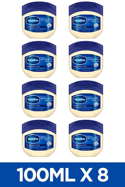 Vaseline Moisturizing Petroleum Jelly For Dry Skin, Original, To Heal Skin Damage, 100ml X8
