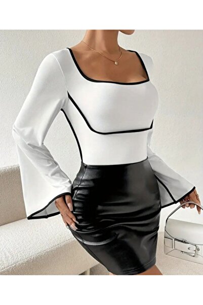 Fav Style Γυναικεία ισπανική μακρυμάνικη μπλούζα με τετράγωνη λαιμόκοψη Λευκή