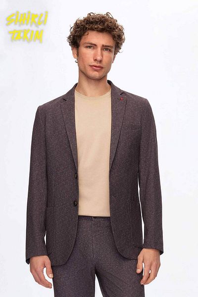 D'S Damat Ds Damat Slim Fit Καφέ εμπριμέ μαγικό κοστούμι