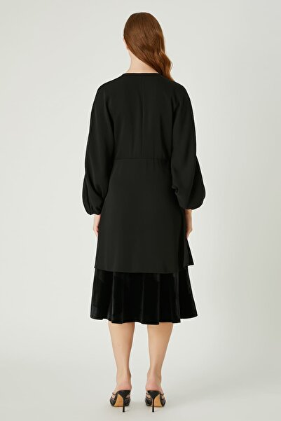 FEVER Kadife geçişli düğme detaylı elbise