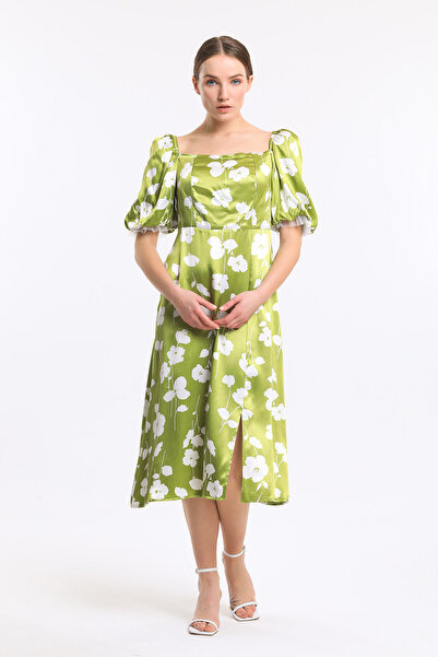 FEVER Desenli Saten Elbise