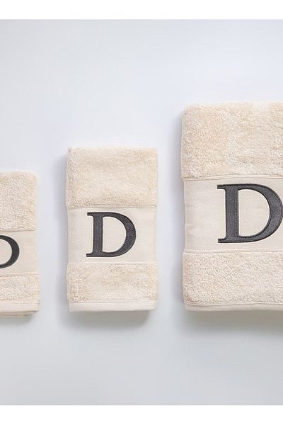 Orange Bed & Bath Wave | 100% Cotton Towel Embroidered With Letters, 3 Pieces|beige