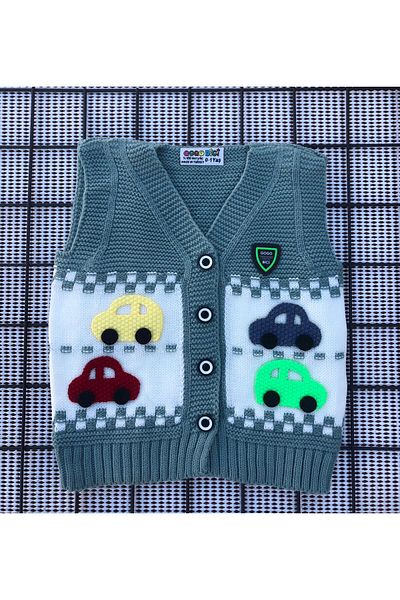tinitins Boy's Colorful Car Embroidered Knitwear Vest