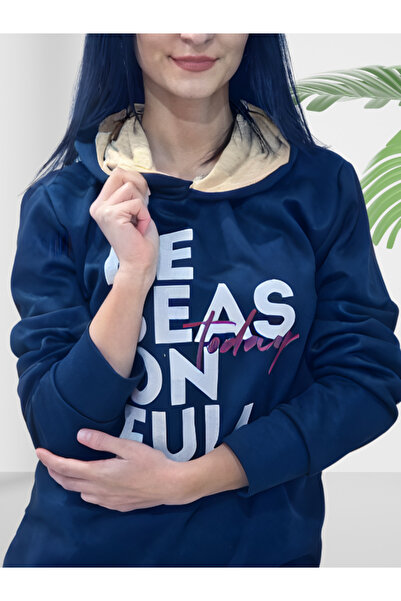 YusGos Be Season Full Printed Hooded Sweatshirt (Navy Blue)