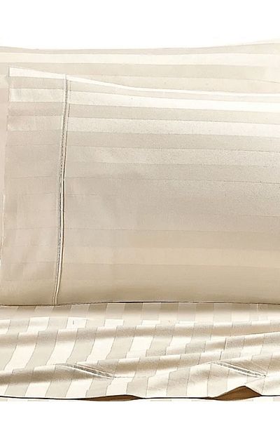 Orange Bed & Bath Stripe | Hotel Bedsheet Set, Double Size Cotton, 4 Pieces, 500 Stitches - Beige|white200 × 189