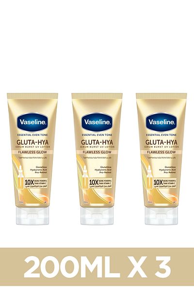 Vaseline Essential Even Tone Body Lotion With Moisturising Petroleum Jelly, Flawless Glow, 200ml X3