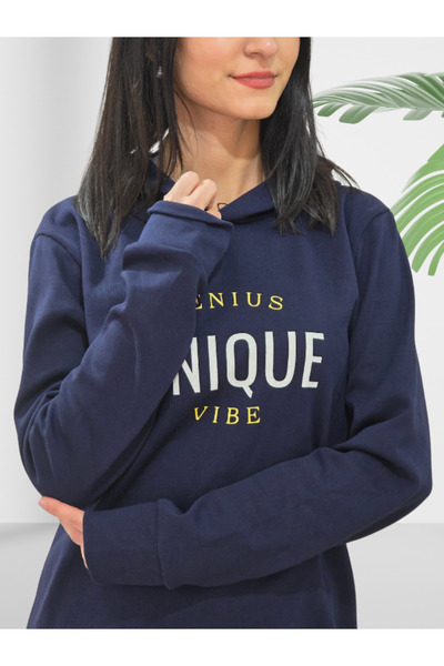 YusGos Unique Printed Hooded Sweatshirt (Navy Blue)