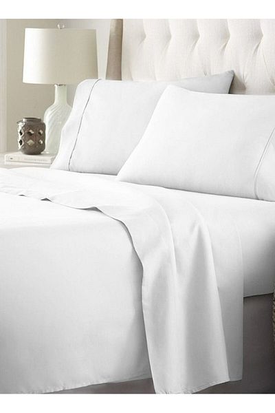 Orange Bed & Bath Stitch | Double Size Cotton Sheet Set, 4 Pieces, 300 Stitches - White|white200 × 189 38 Cm