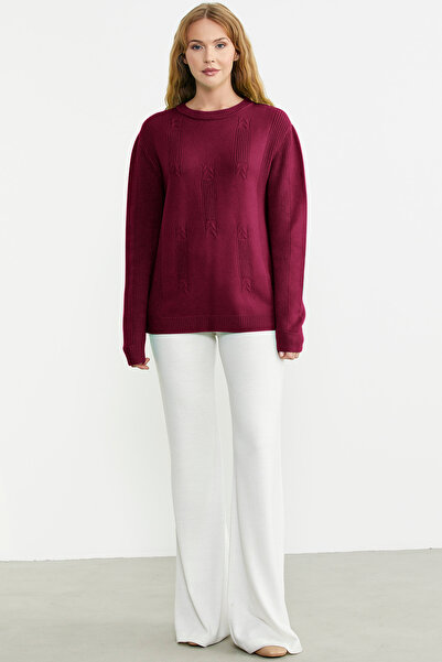 Sementa Burgundy Patterned Crew Neck Sweater