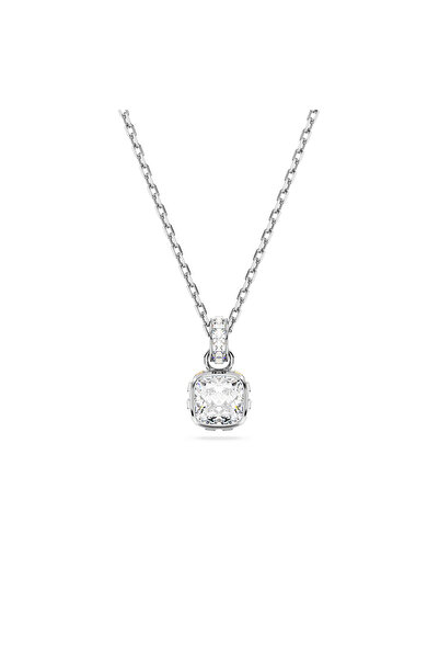 Swarovski Birthstone Kolye, Kare kesim, Nisan, Beyaz, Rodyum kaplama