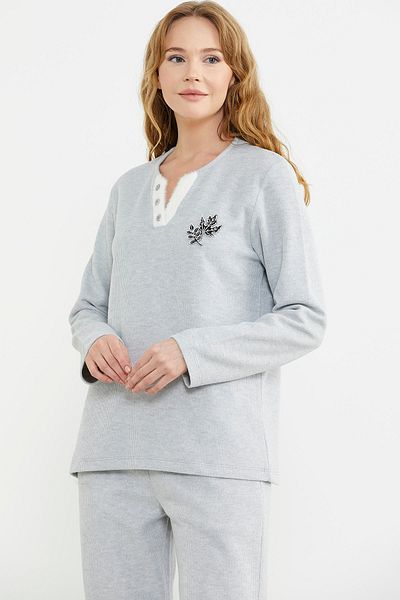 Sementa Set pijama gri - Detaliu guler cu nervuri